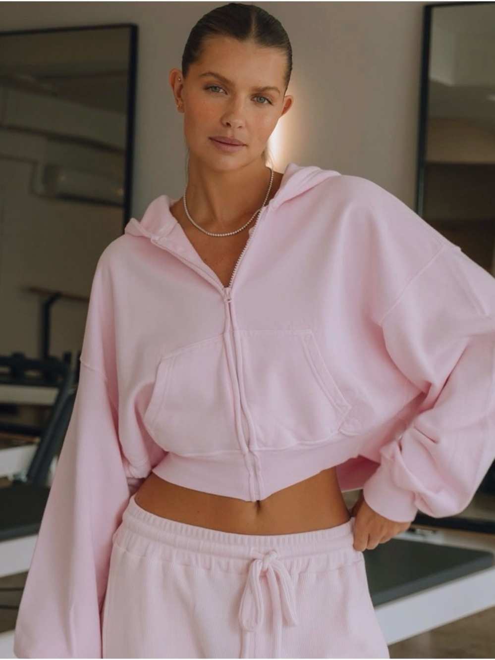 Daily Drills 'Cropped Zip Hoodie' Sweatshirt Top in 'Cupid' Pink